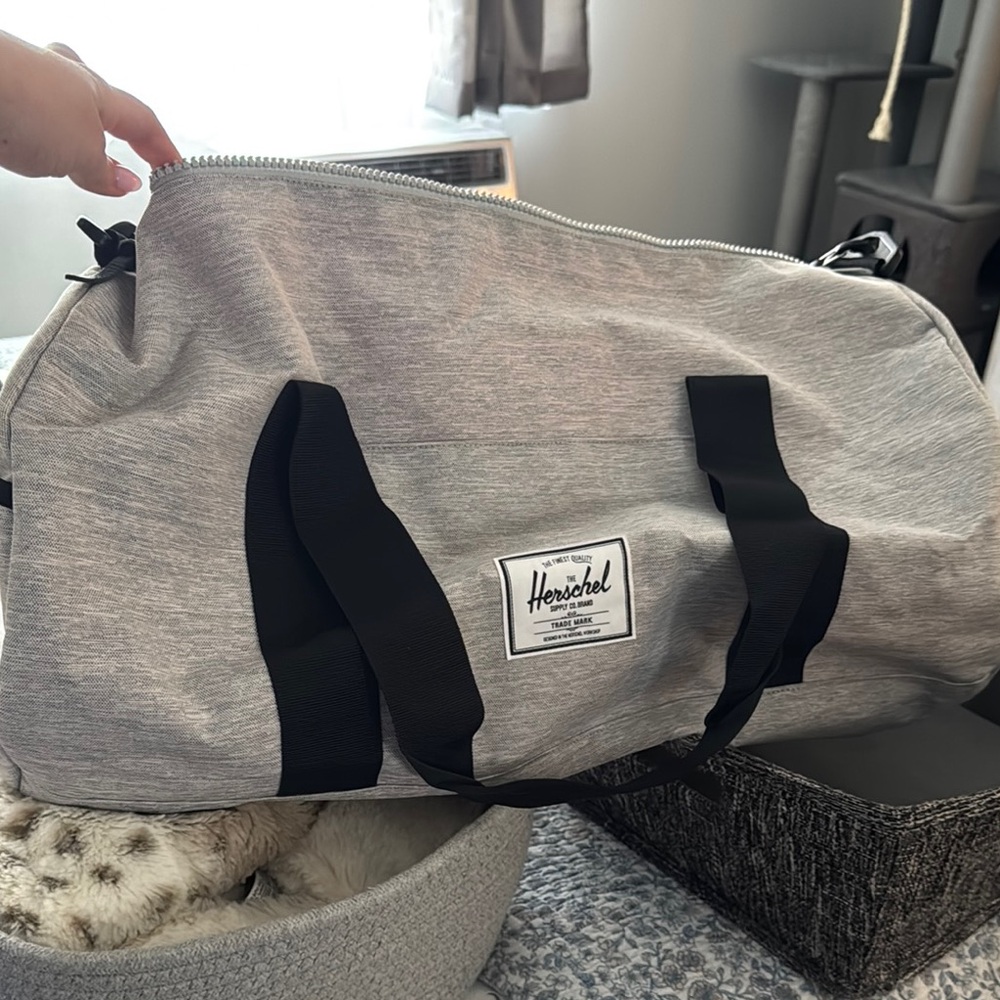 Herschel Supply Company Gray and Black Duffel Bag with Cylindrical Shape